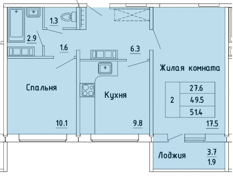 планировка квартиры 51 м2